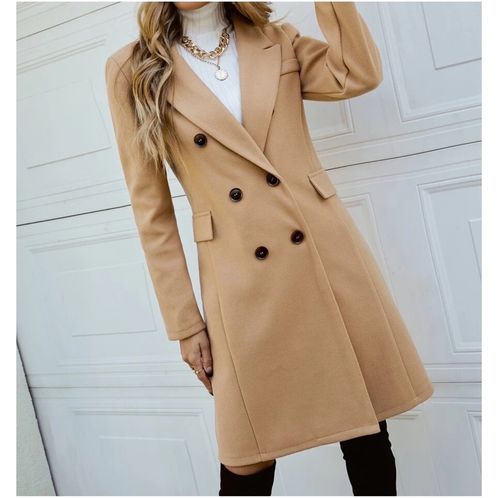 Classic Tan Double Breasted Jacket Coat - Picture 3 of 5